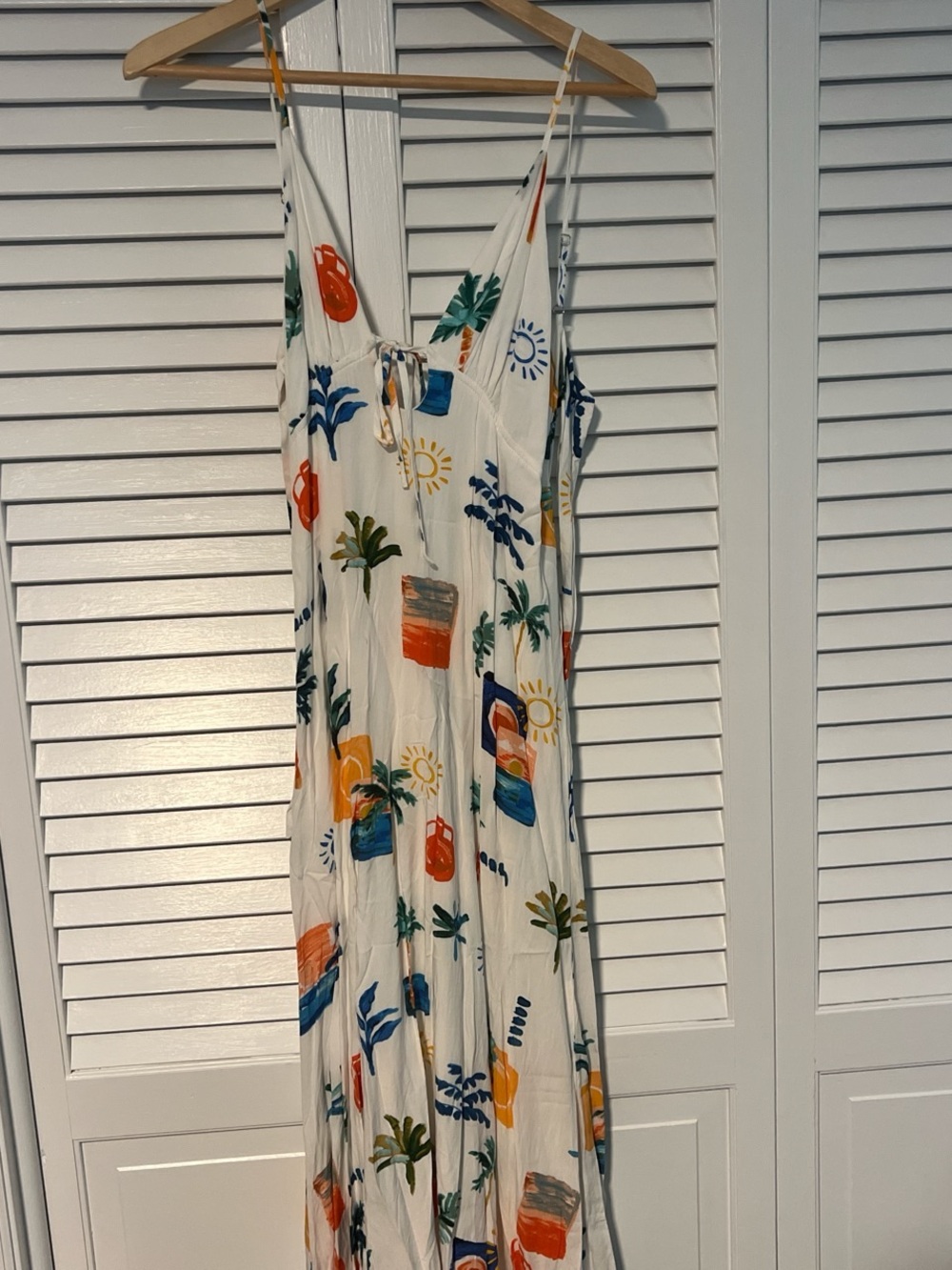Marshalls White Maxi Dress with Orange, Blue & Green Tropical Print